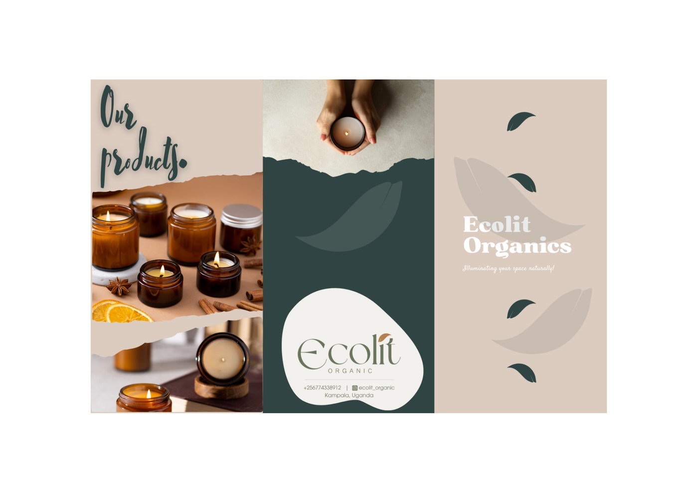 Ecolit Organics brochure with candle photography