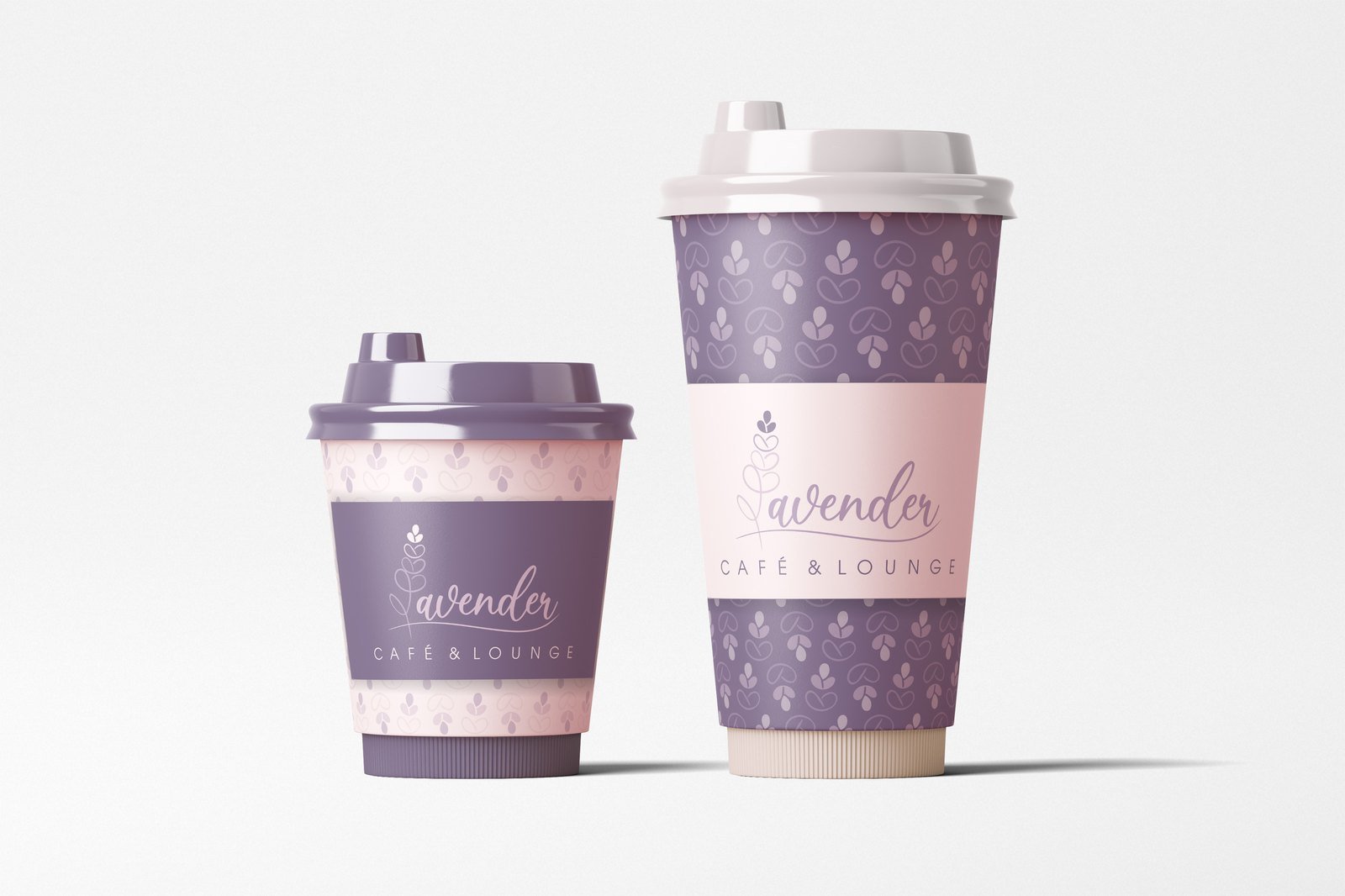 Lavender branded takeaway coffee cups