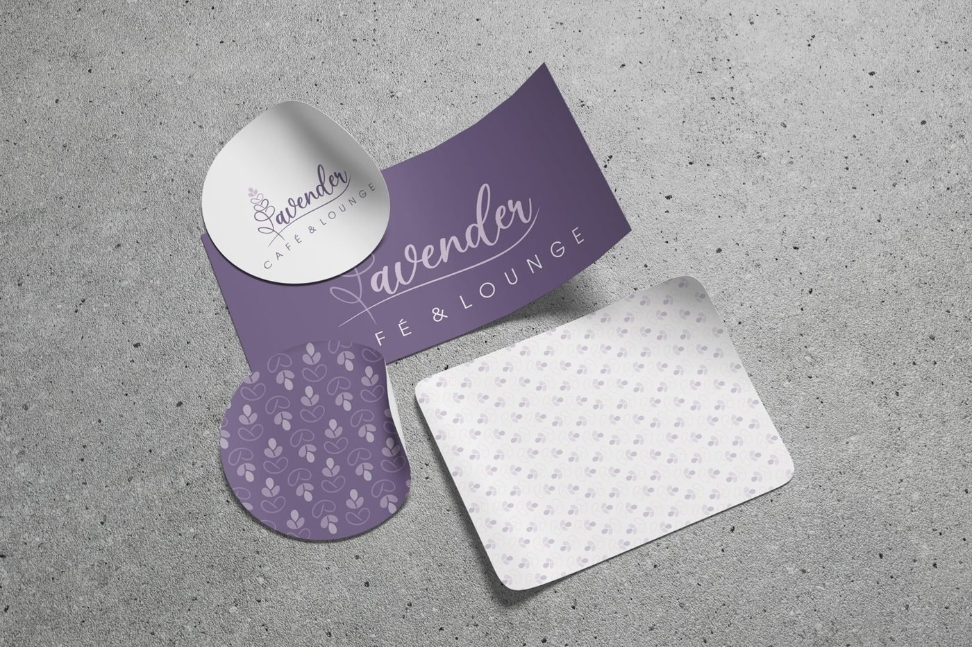 Lavender branded stickers and cards